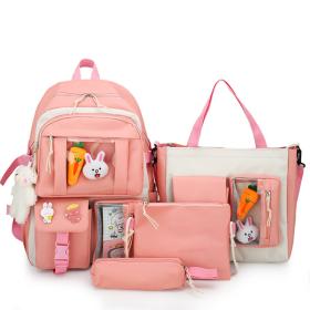Ensemble de sacs d’école Kawai pour adolescents 4Pcs Avec Accessoires Rose – 