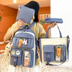 Ensemble de sacs d’école Kawai pour adolescents 4Pcs Avec Accessoires Bleu – 